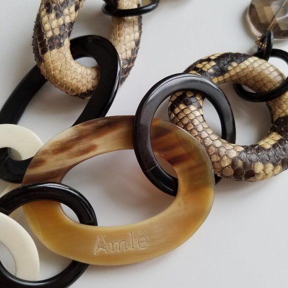 AMLE Italian Python Snakeskin Long Chain Horn Necklace - Picture 11 of 16